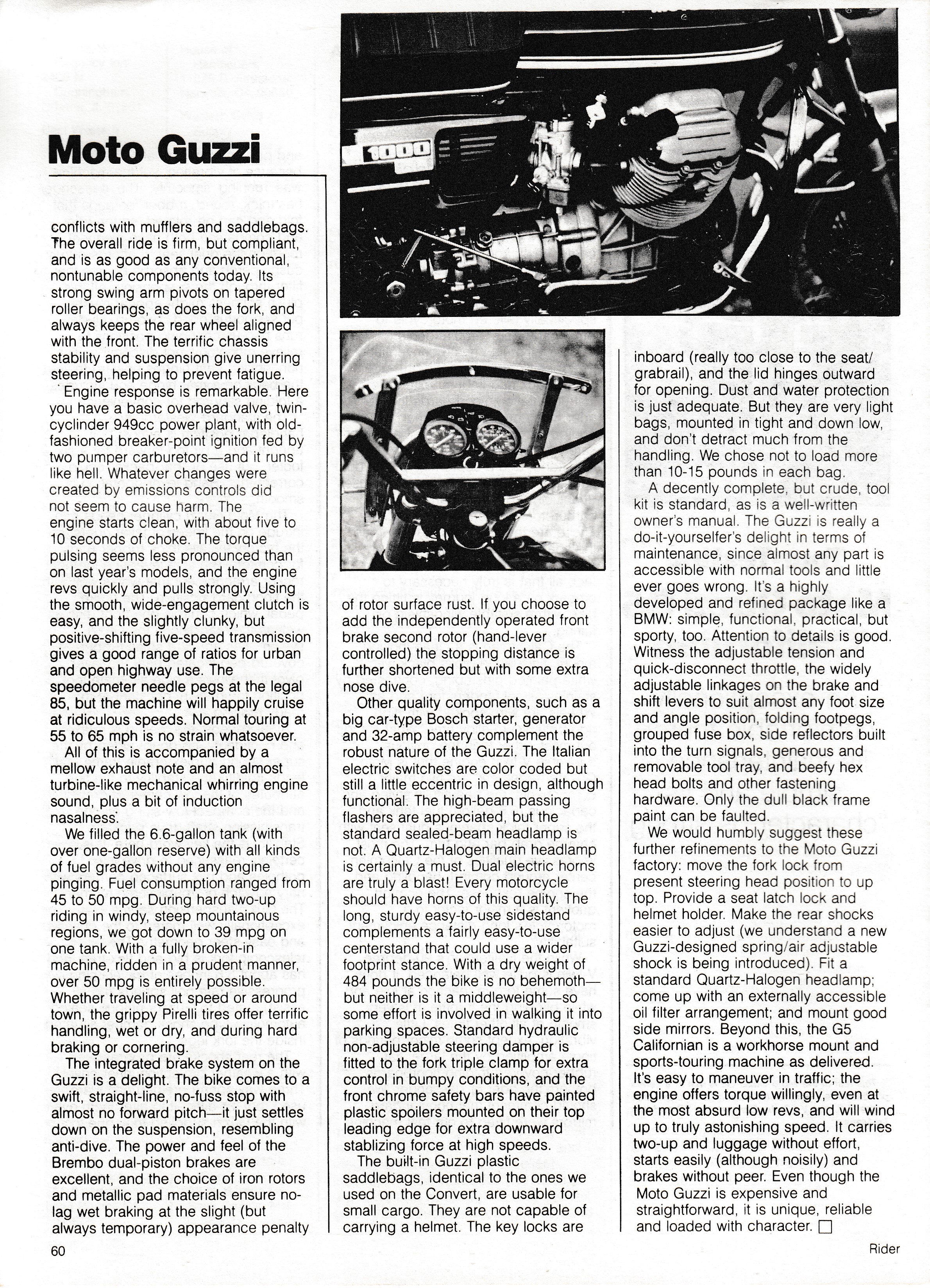 Article - Rider (1982 January) Tour-testing Moto Guzzi G5 Californian