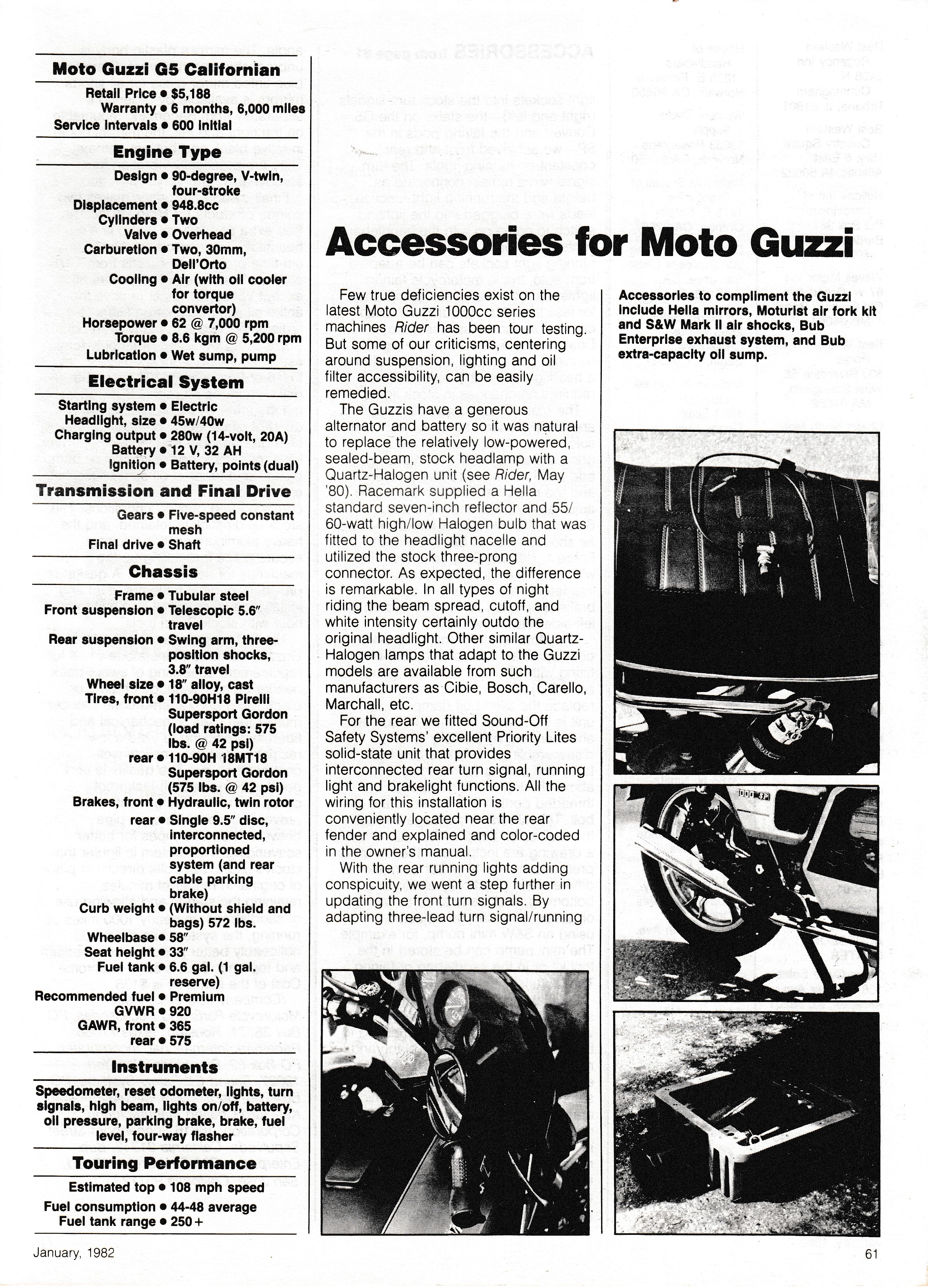 Article - Rider (1982 January) Tour-testing Moto Guzzi G5 Californian