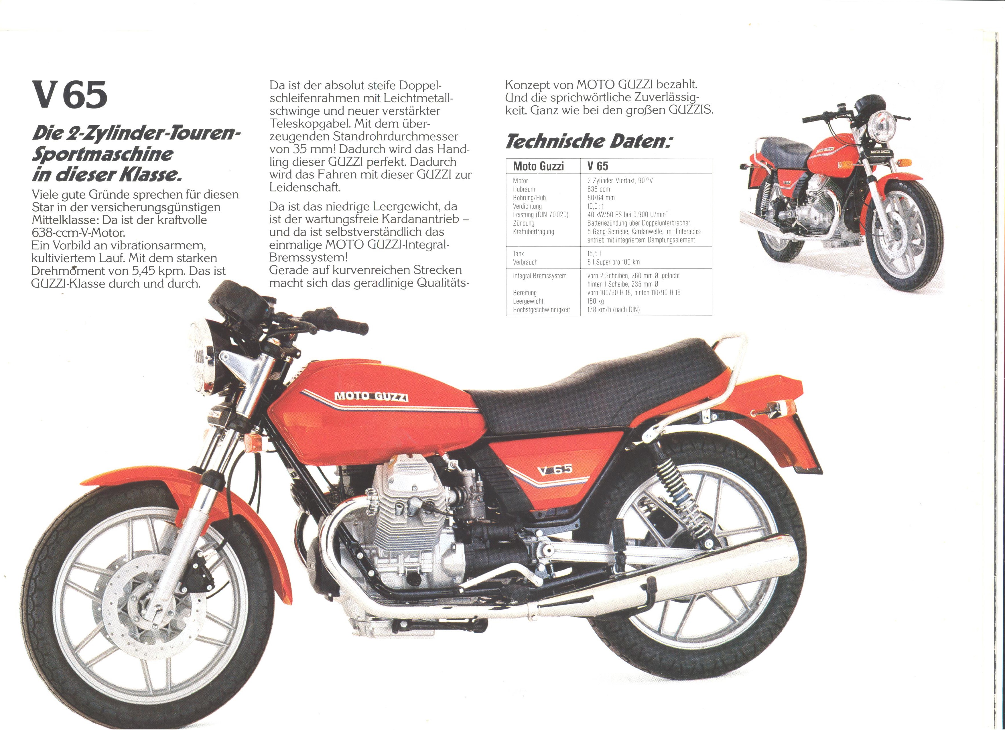 Moto Guzzi factory brochure: V65 - V65 Lario - V65 TT - V65 SP