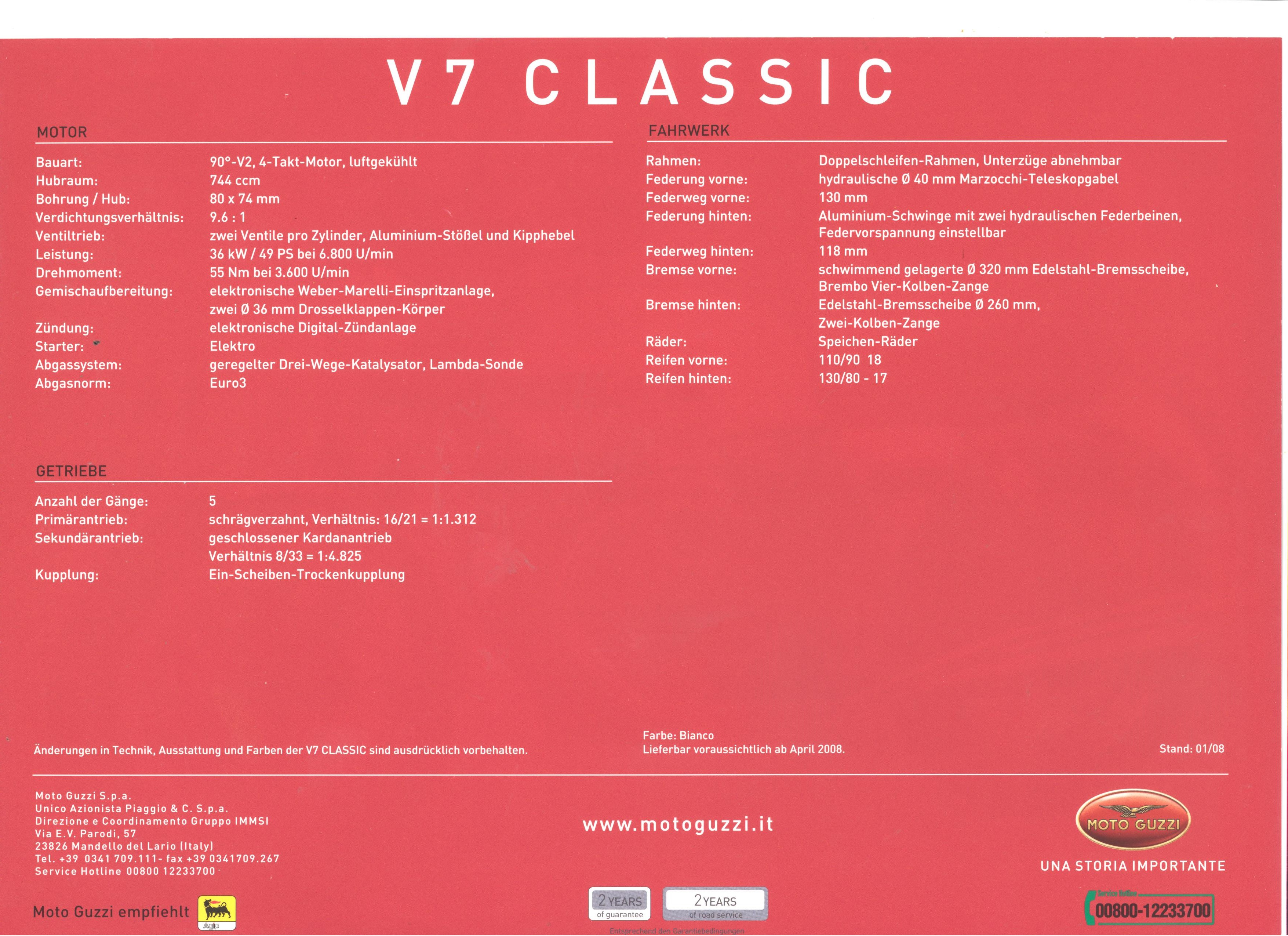 Moto Guzzi factory brochure: V7 Classic
