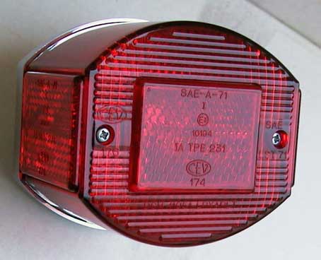 CEV 9350 tail light as used on some of the Moto Guzzi 850 GT, 850 GT California, Eldorado, and 850 California Police motorcycles.