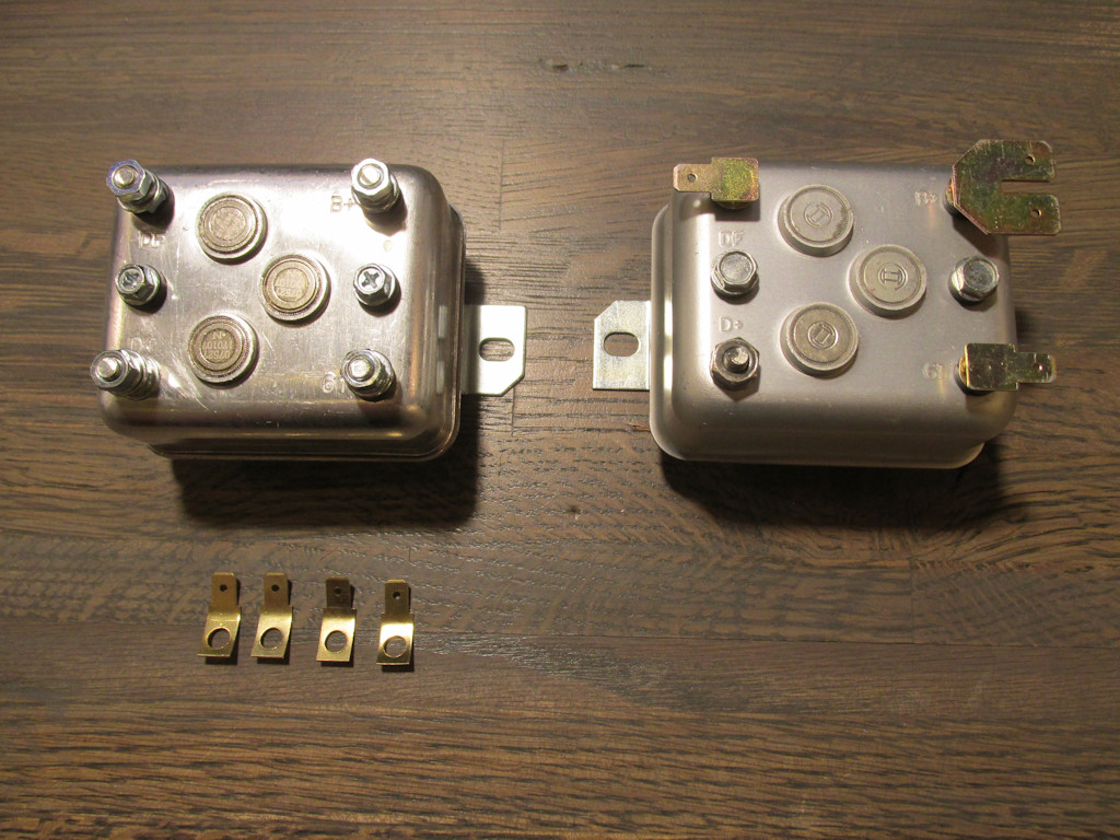 Alternative Bosch electronic voltage regulator (left in photo).