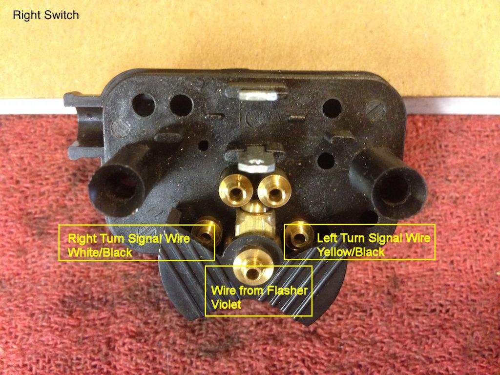 Connections at the front of a modern replacement (non-original) solder required switch as sold by MG Cycle.