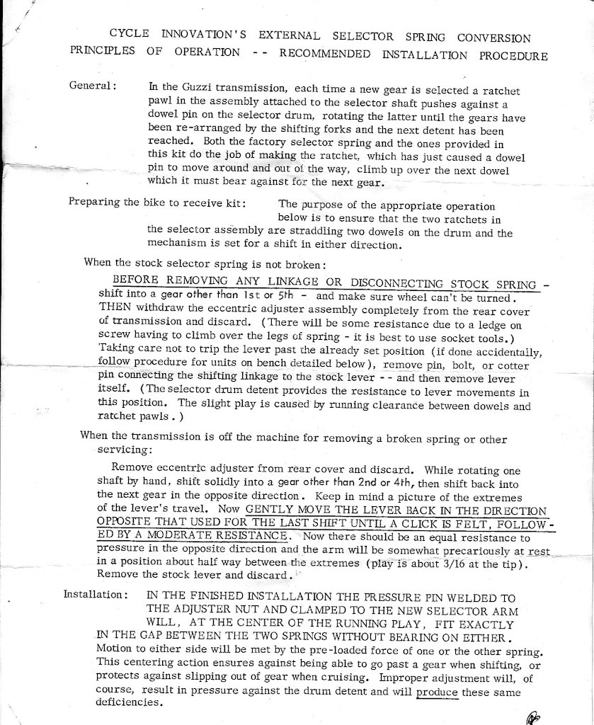 Cycle Innovation's external selector spring conversion for Moto Guzzi 5 speed transmissions
