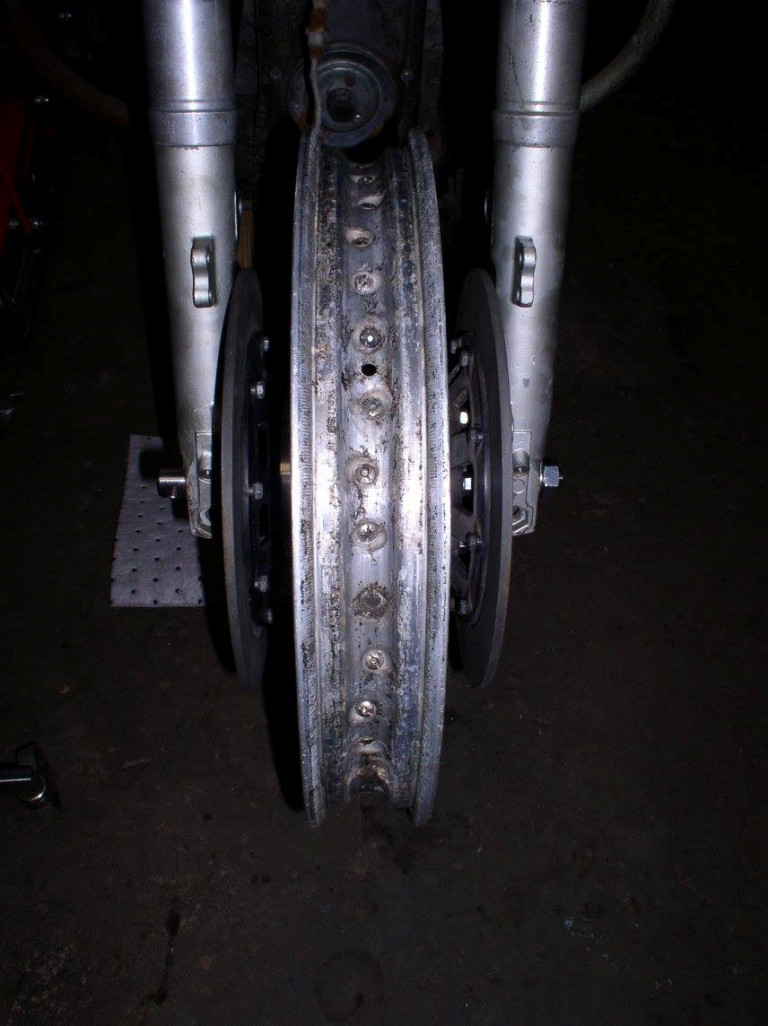 Front wheel assembled with spacers.