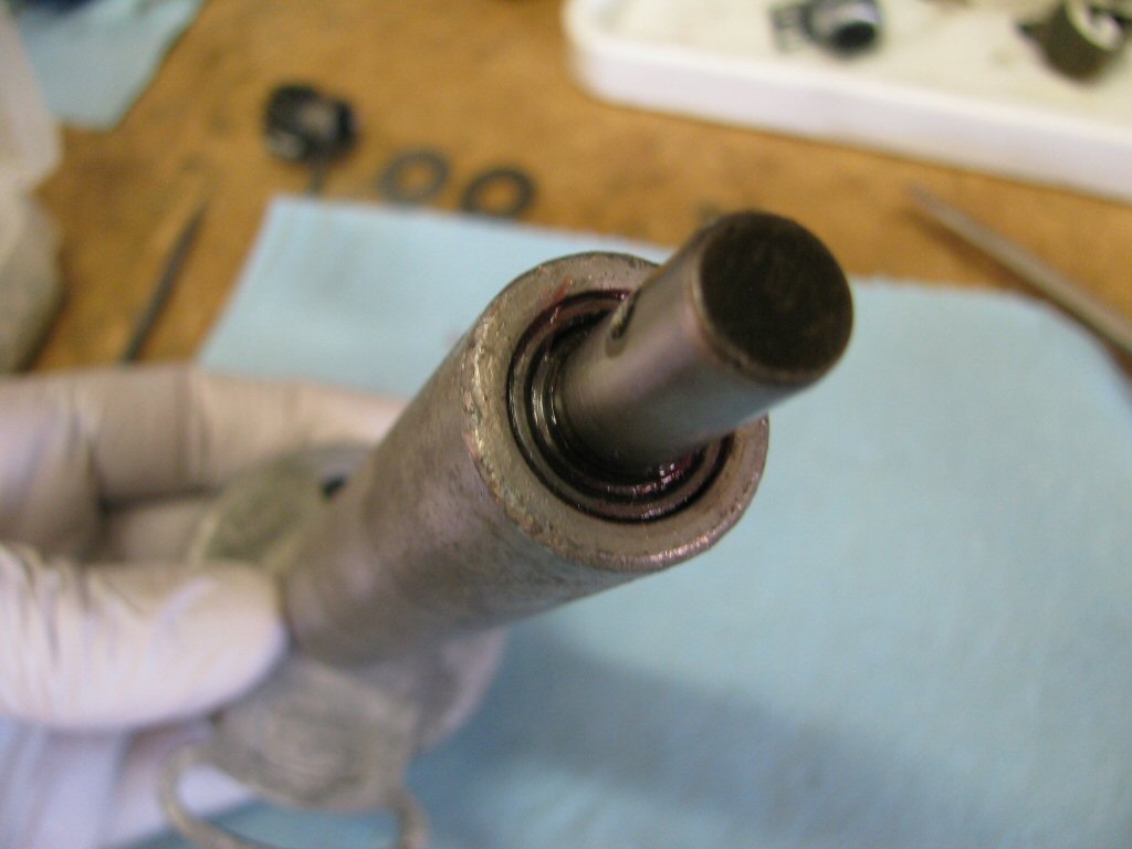 Fit the rotating shaft (fully lubricated). You'll note the bottom bushing is also in place.