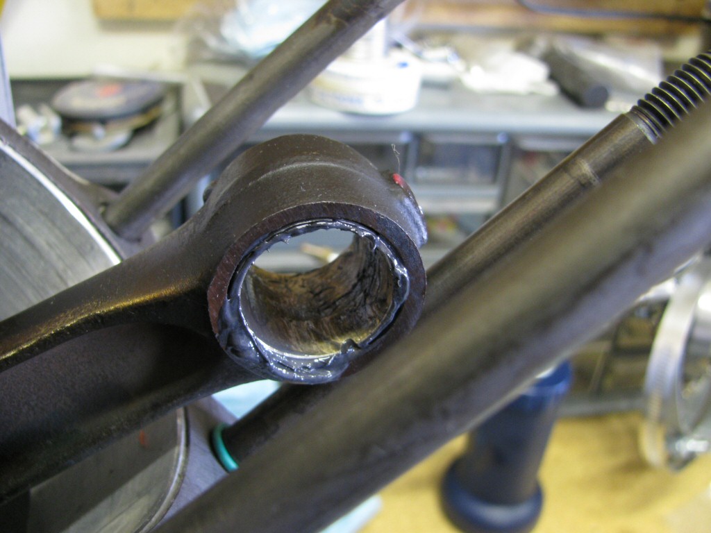 Assembly lube applied to the small end of the connecting rod.