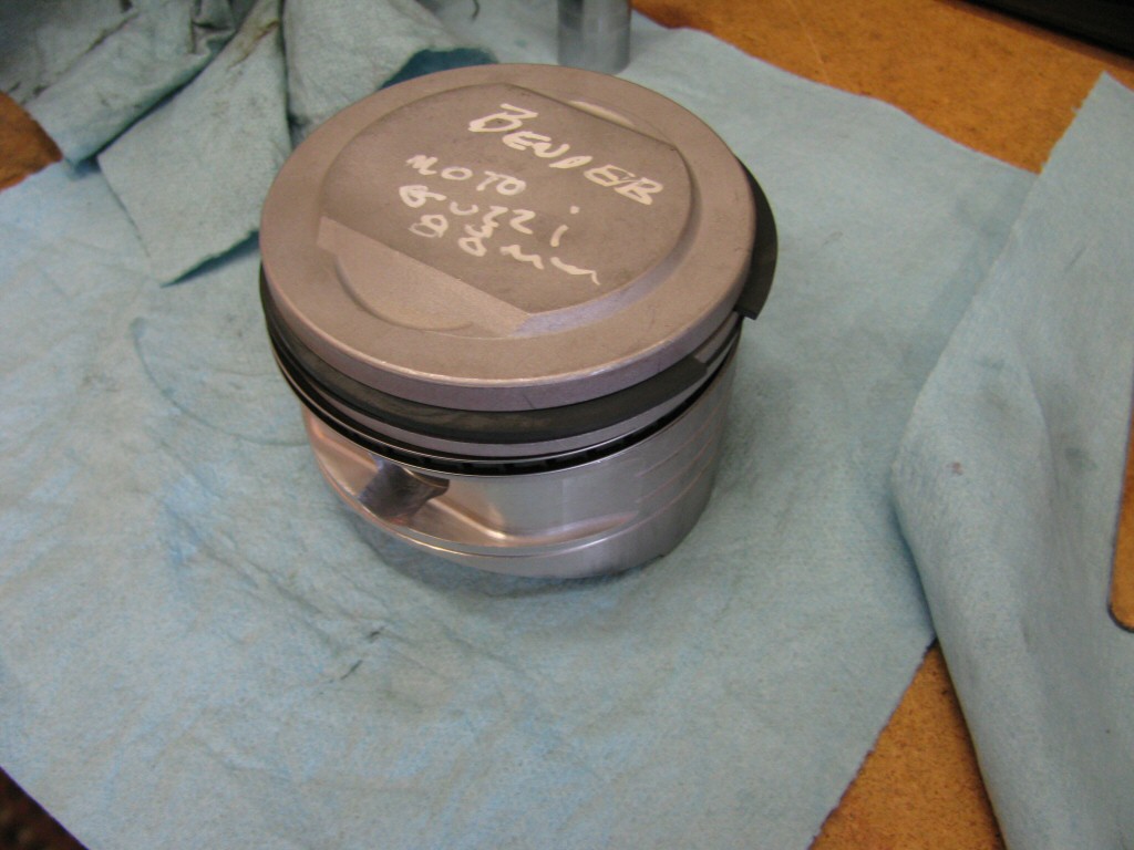 Rings fit to the left piston. This series of photos is intended to show the careful ring gap placement, as per the instructions provided by the piston ring manufacturer (TotalSeal).