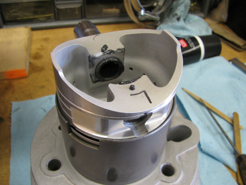 Assembly lube applied to the piston for the wrist pin.