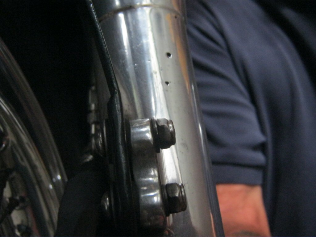 Brace reinforcement for the disc brake front fender originally fit to some Moto Guzzi Eldorado models.