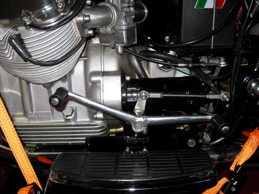 Modified foot peg shift lever fit in place with footboards.