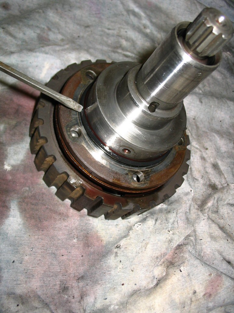 Now we turn our attention to disassembling the clutch input hub. Start by removing this O-ring (MG# 90706600).