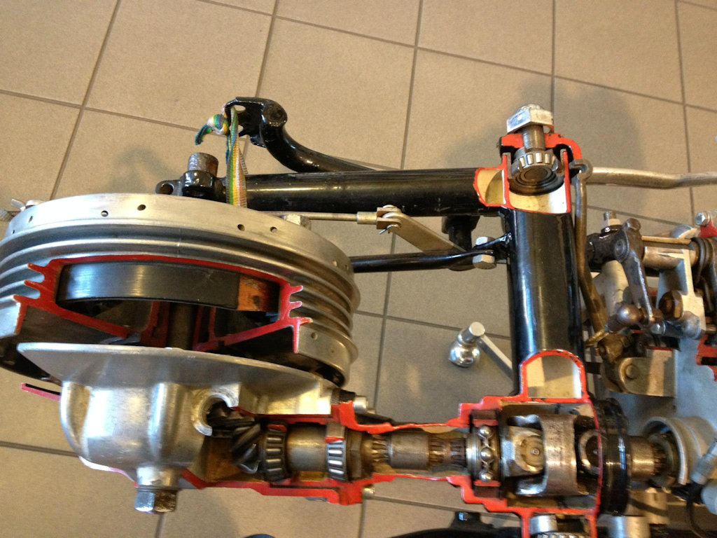 Internal cut-away images of a Moto Guzzi V700, V7 Special, or Ambassador.