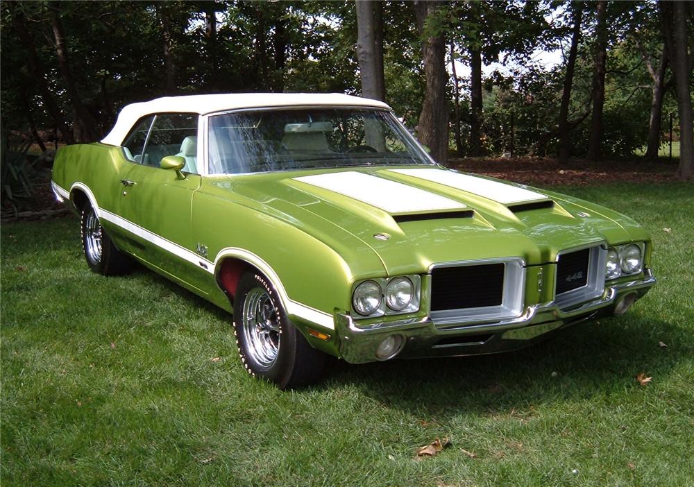 1971 Oldsmobile 442. GM Color Code 43 Lime Green (color code is specific to 1971).