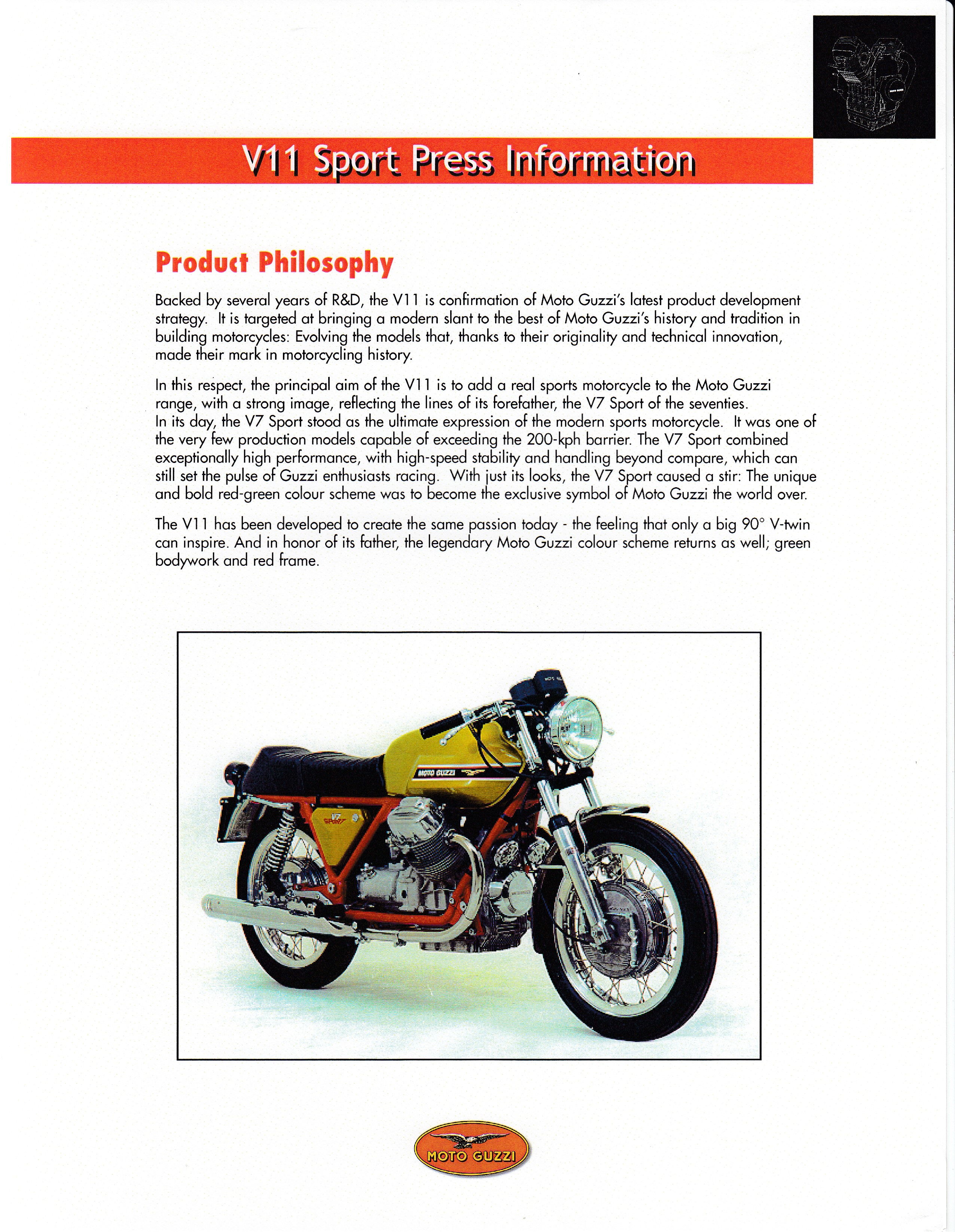 Press release - Moto Guzzi V11 Sport press kit and test bike scheduling (2000 June 07)