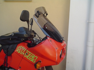 Suzuki V Strom windshield fitted to a Moto Guzzi Quota 1000.