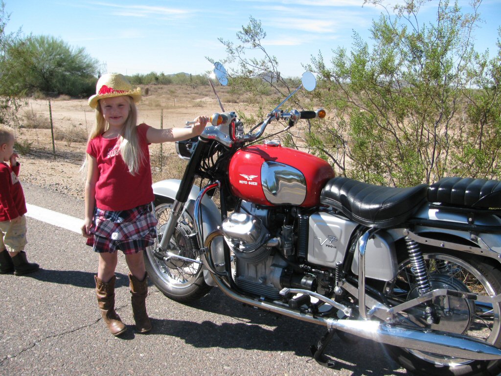 Robert Scharf's Moto Guzzi V700 with Darby Anne Bender.