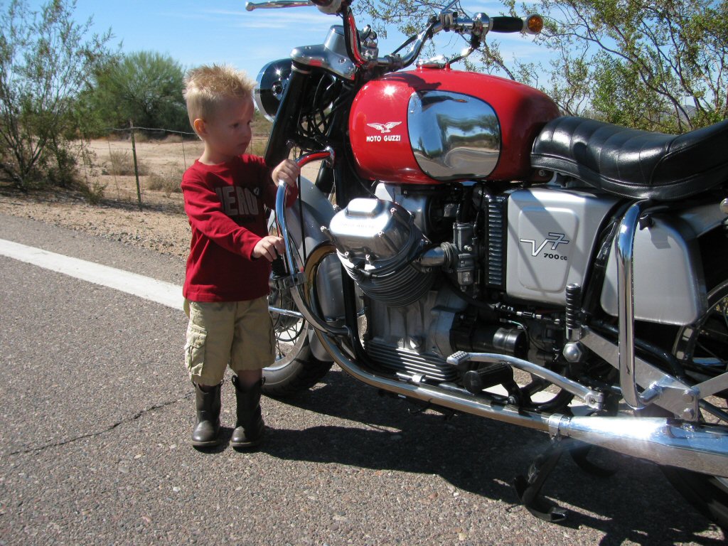 Robert Scharf's Moto Guzzi V700 with Abraham Zane Bender.