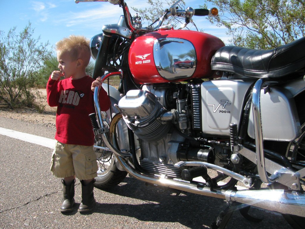 Robert Scharf's Moto Guzzi V700 with Abraham Zane Bender.