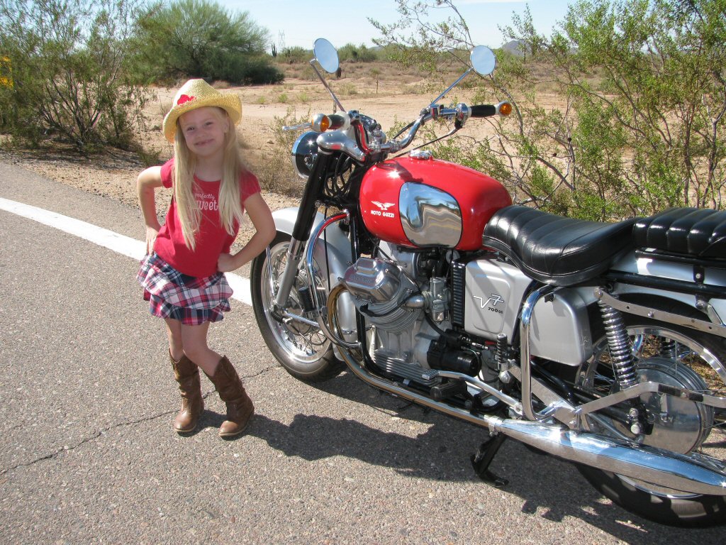 Robert Scharf's Moto Guzzi V700 with Darby Anne Bender.