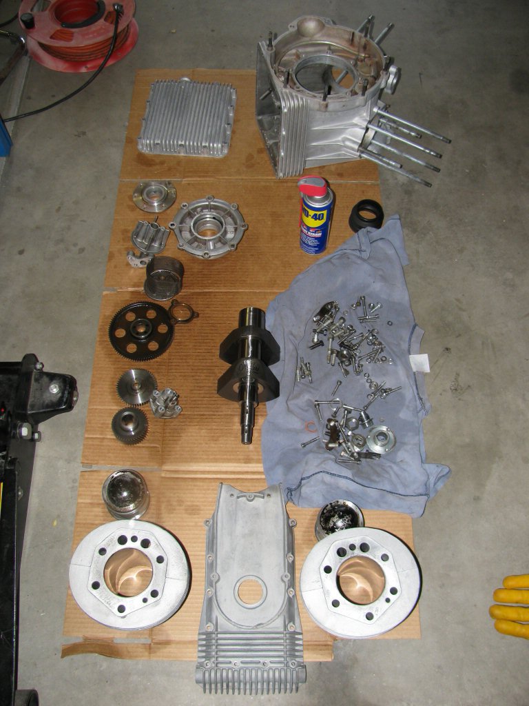 Cleaned parts ready for assembly (pistons will be further cleaned).