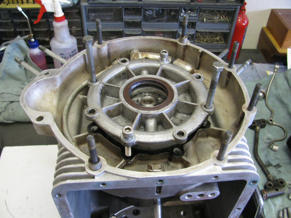 Crankshaft in place, installing rear main bearing.