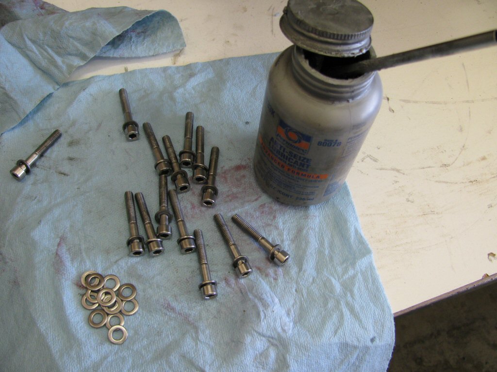 Stainless fasteners coated with anti-seize.