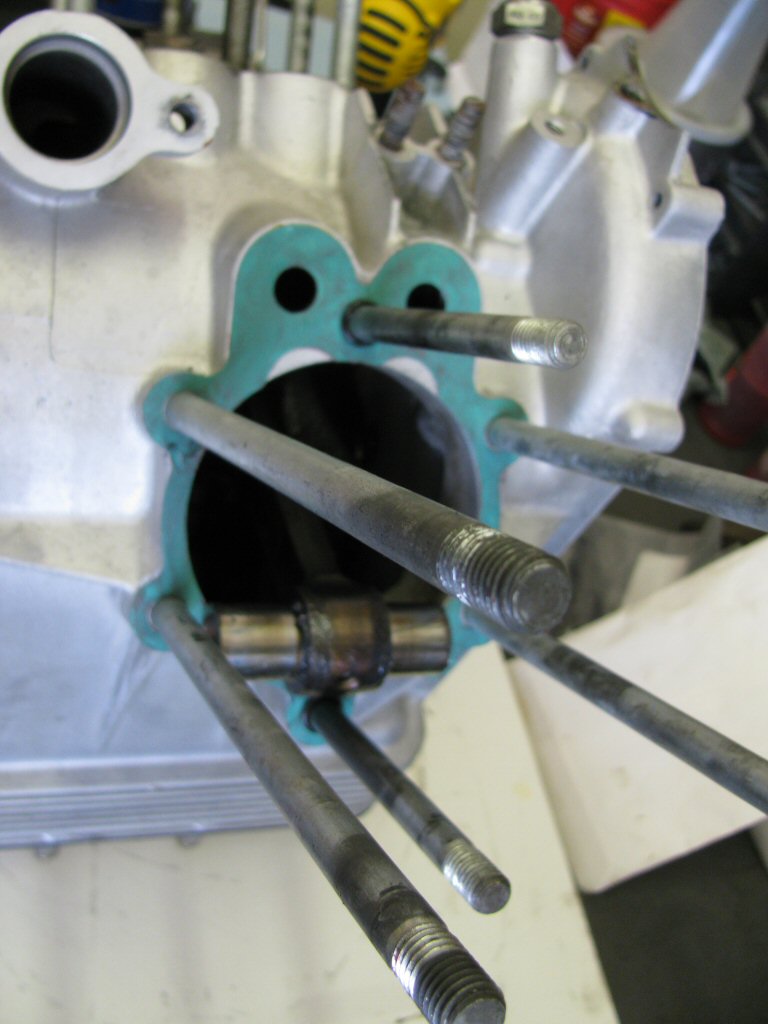 Base gasket in place with cylinder stud O-rings.