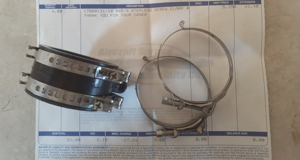 Stepless stainless intake manifold clamps for Moto Guzzi models that use rubber sleeves to connect the intake manifold to the carburetor or fuel injection assembly.