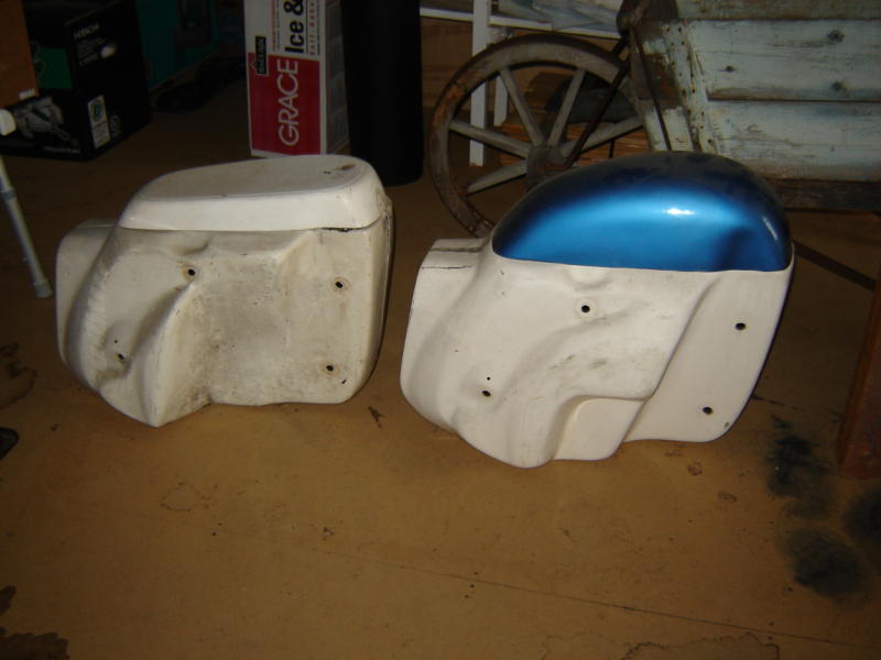Left side saddlebags. Saddlebag on left is for a Tonti; saddlebag on right is for a loop.