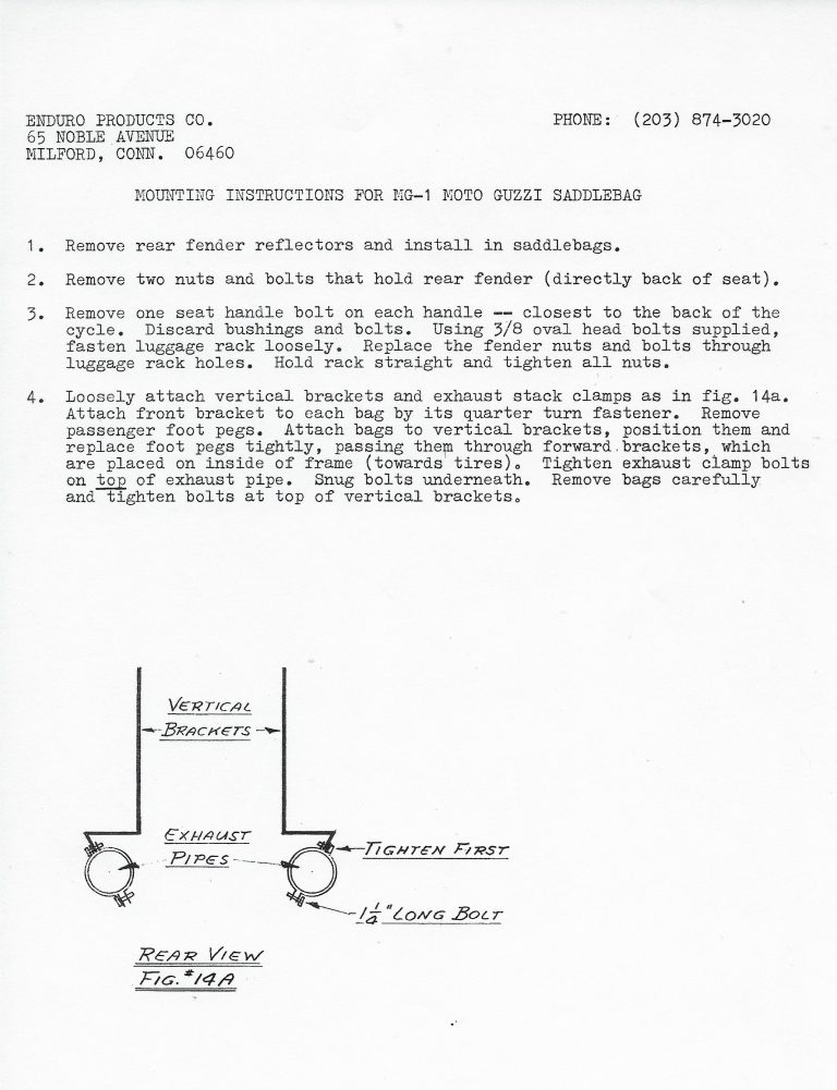 Mounting instructions for Enduro saddlebags for a Moto Guzzi.