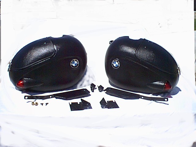 Endoro saddlebags for a BMW. Made by Luxor Marine. Shown here as an example only; shock relief will not fit a Moto Guzzi.