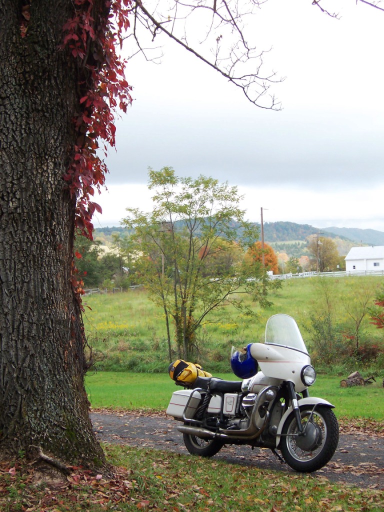 Rob Prins' Moto Guzzi V700 with metal saddlebags.