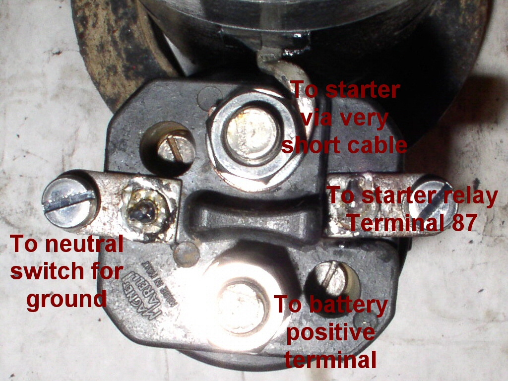 Magneti Marelli solenoid used on later models. A separate ground wire is needed.