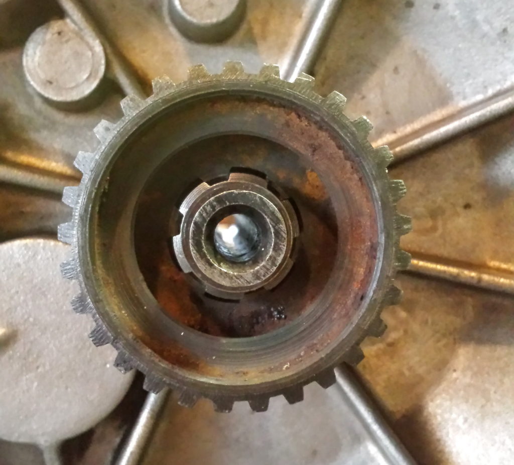 Later hub on an early transmission input shaft.