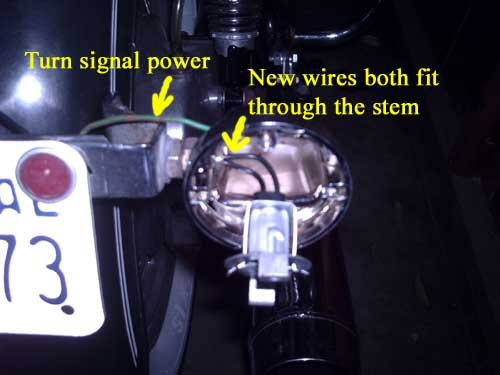 Turn signal power. New wires both fit through the stem.