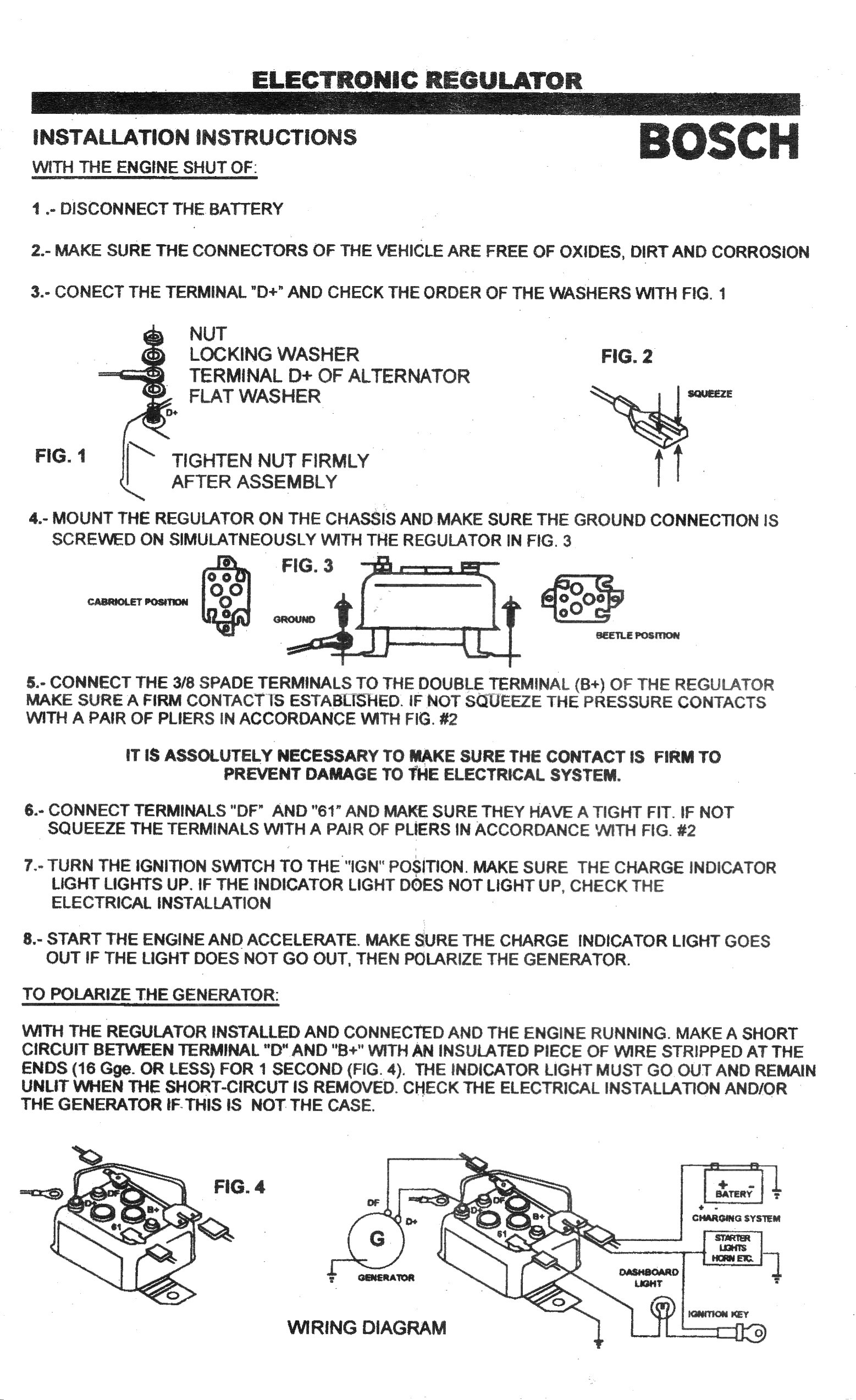 Installation instructions for the Bosch electronic voltage regulator, part number 111903803D.